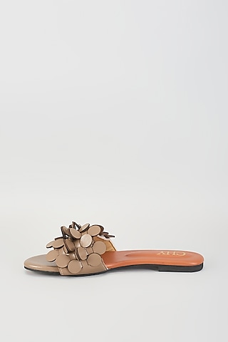 Nude PU Handcrafted Flats by Cinderella by Heena Yusuf