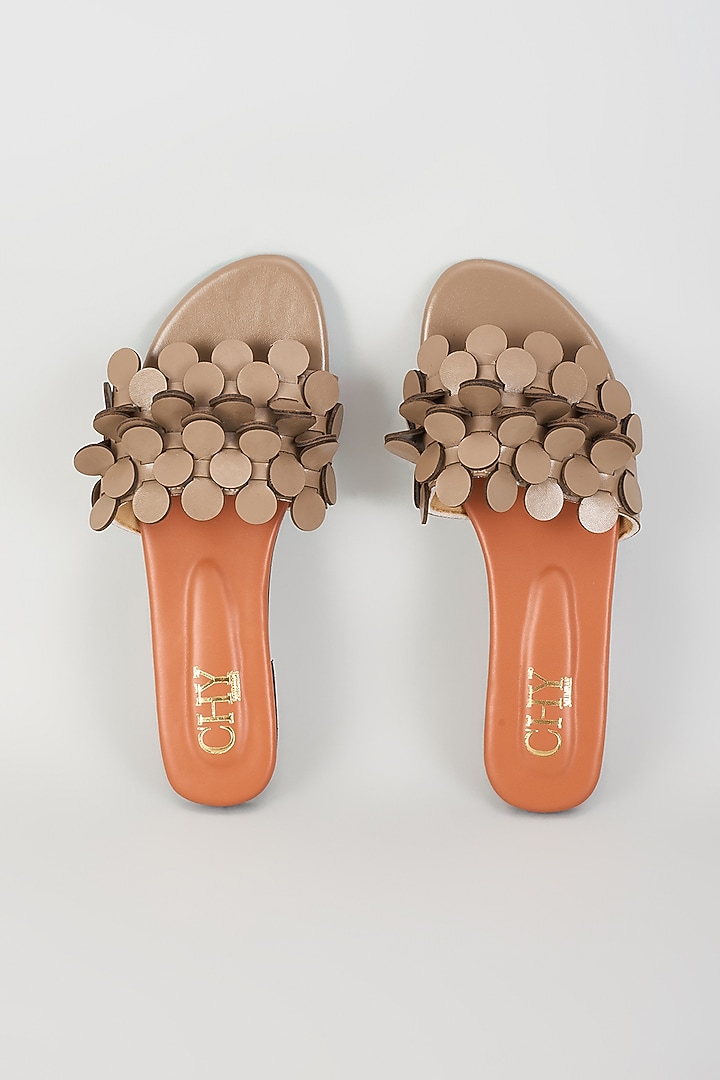 Nude PU Handcrafted Flats by Cinderella by Heena Yusuf at Pernia's Pop Up Shop