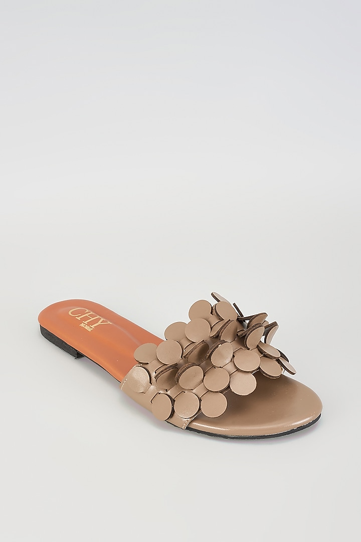 Nude PU Handcrafted Flats by Cinderella by Heena Yusuf at Pernia's Pop Up Shop