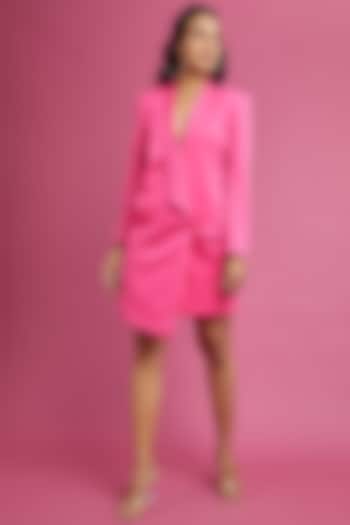Pink Italian Lycra Asymmetric Tuxedo Summer Dress by The Circus by Sana Shah Bhattad at Pernia's Pop Up Shop