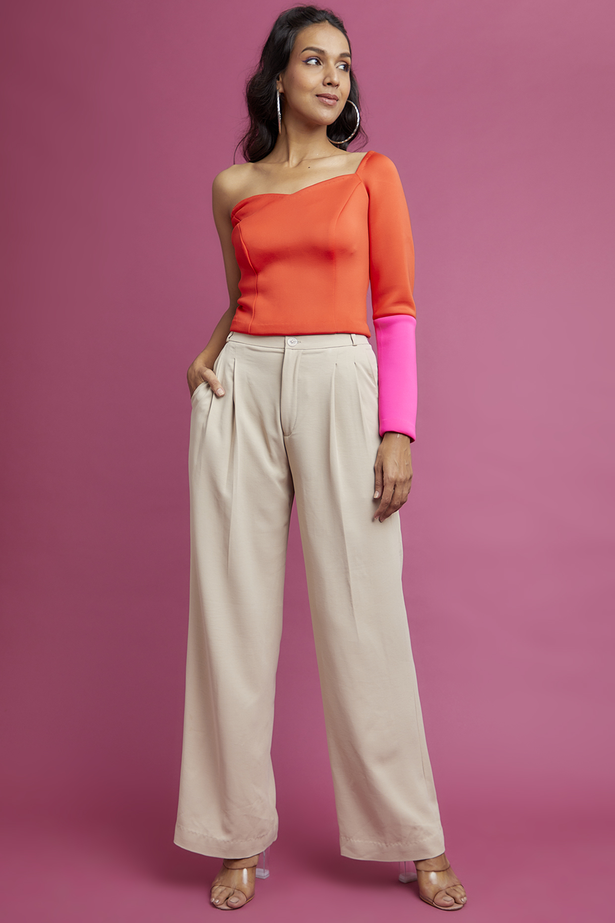 Orange & Fuchsia Italian Lycra Top by The Circus by Sana Shah Bhattad at Pernia's Pop Up Shop
