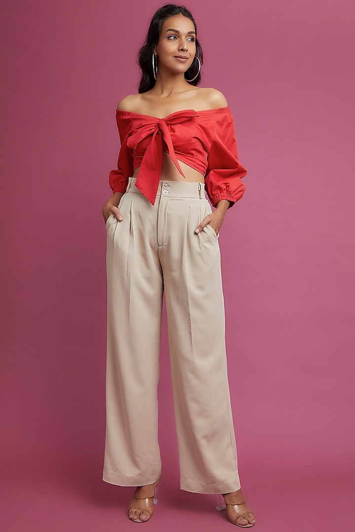 Red Pure Egyptian Cotton Crop Top by The Circus by Sana Shah Bhattad