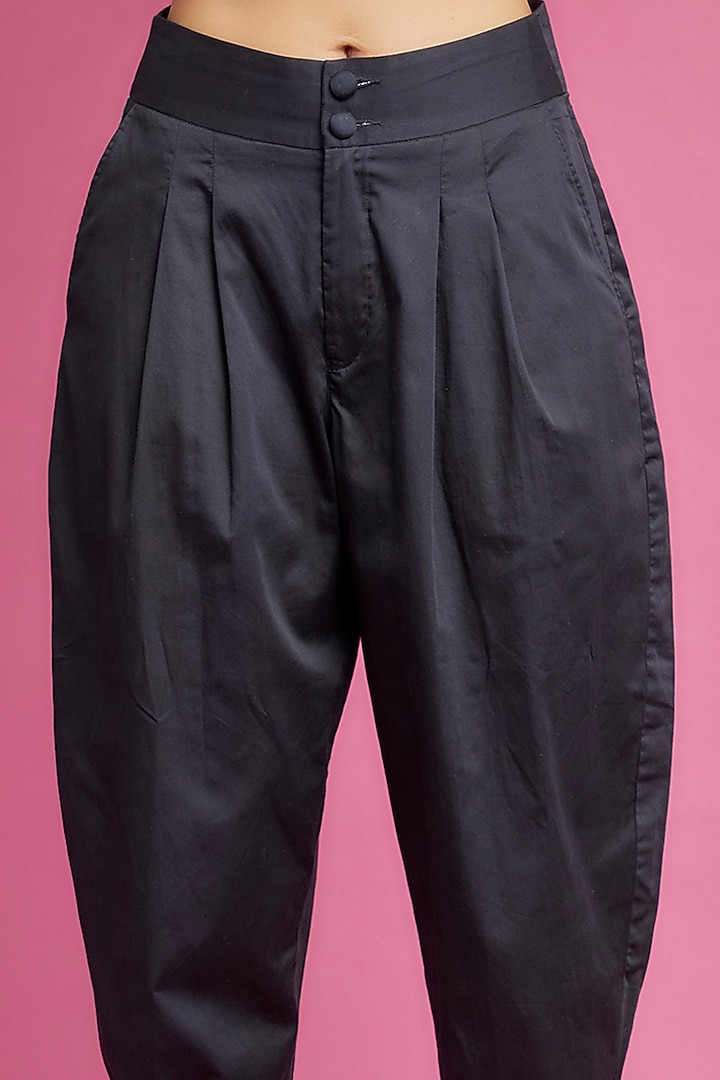 Black Pure Egyptian Cotton Balloon Pants by The Circus by Sana Shah Bhattad at Pernia's Pop Up Shop