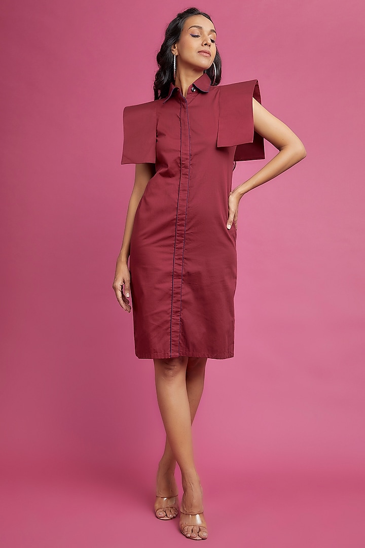 Maroon Pure Egyptian Cotton Dress by The Circus by Sana Shah Bhattad