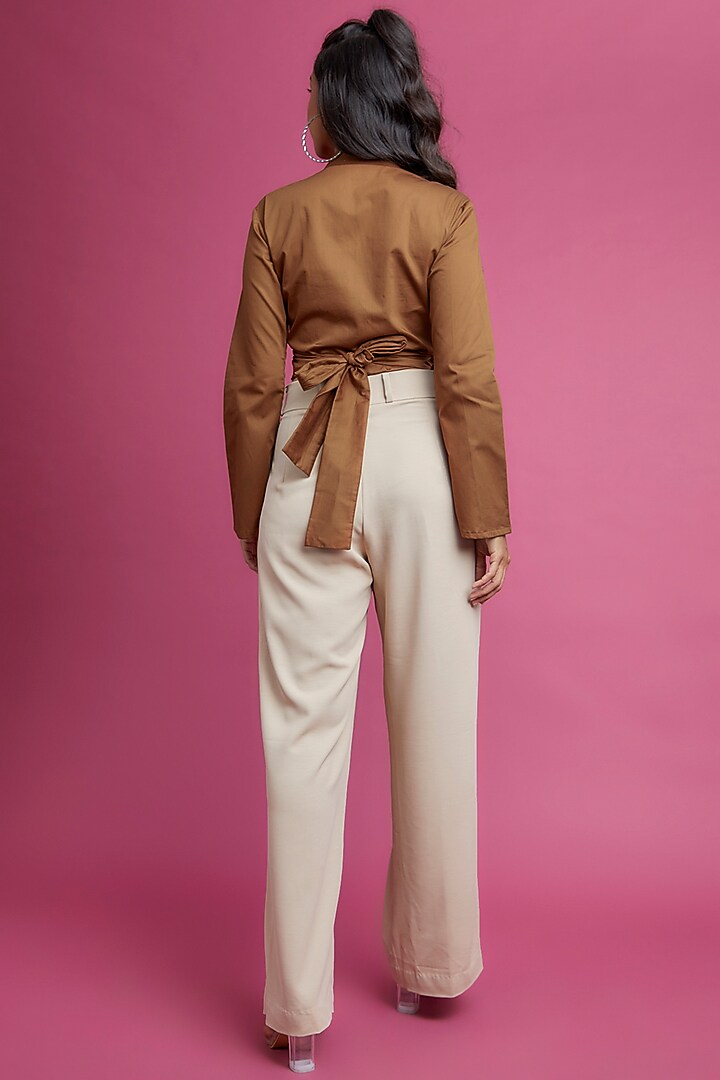Brown Pure Egyptian Cotton Cropped Shirt by The Circus by Sana Shah Bhattad at Pernia's Pop Up Shop