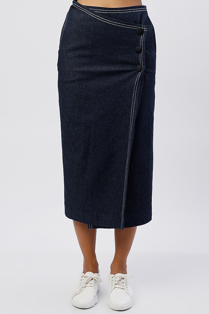 Cobalt Blue Denim Wrap Skirt by The Circus by Sana Shah Bhattad at Pernia's Pop Up Shop