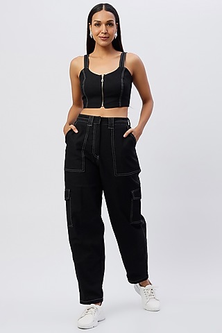 Black Denim Cargo Pants by The Circus by Sana Shah Bhattad