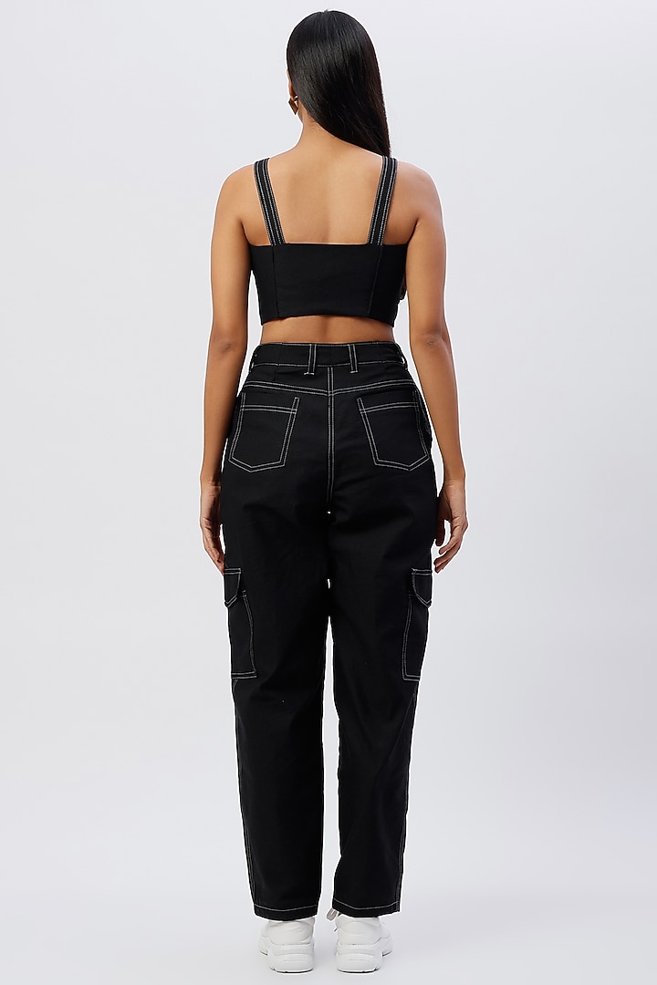 Black Denim Cargo Pants by The Circus by Sana Shah Bhattad at Pernia's Pop Up Shop