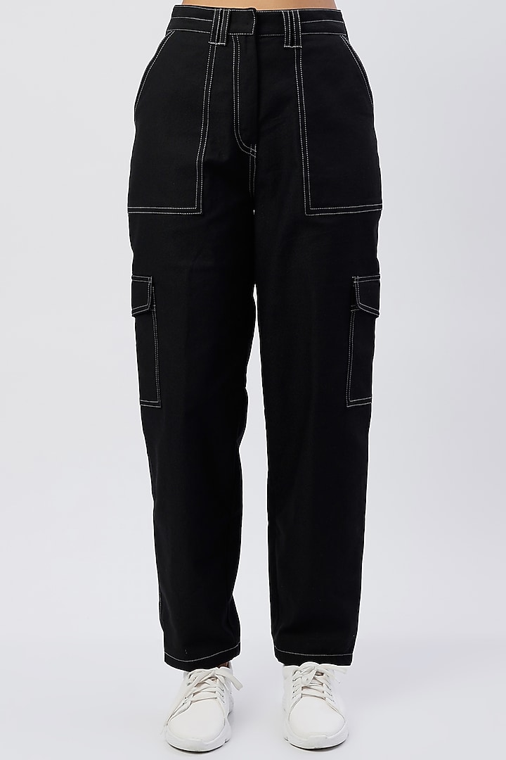 Black Denim Cargo Pants by The Circus by Sana Shah Bhattad at Pernia's Pop Up Shop