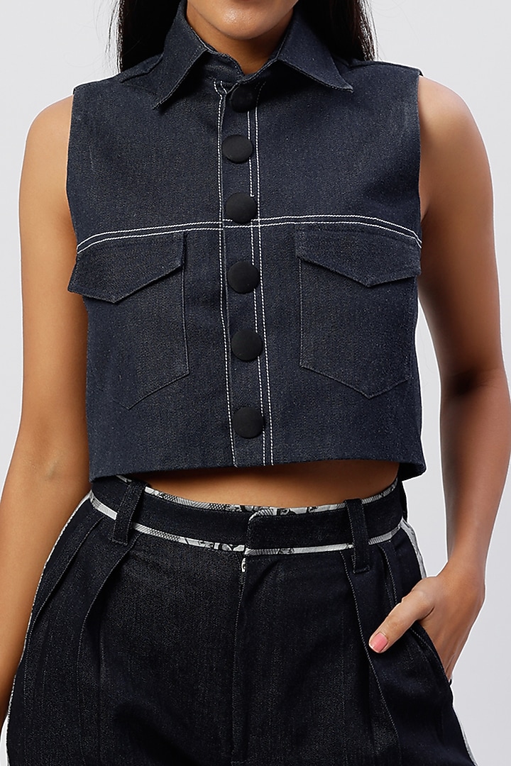 Cobalt Blue Denim Gilet Top by The Circus by Sana Shah Bhattad at Pernia's Pop Up Shop