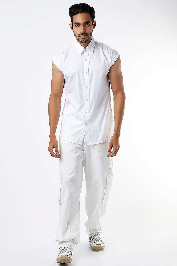 White Egyptian Cotton Shirt by The Circus by Sana Shah Bhattad Men