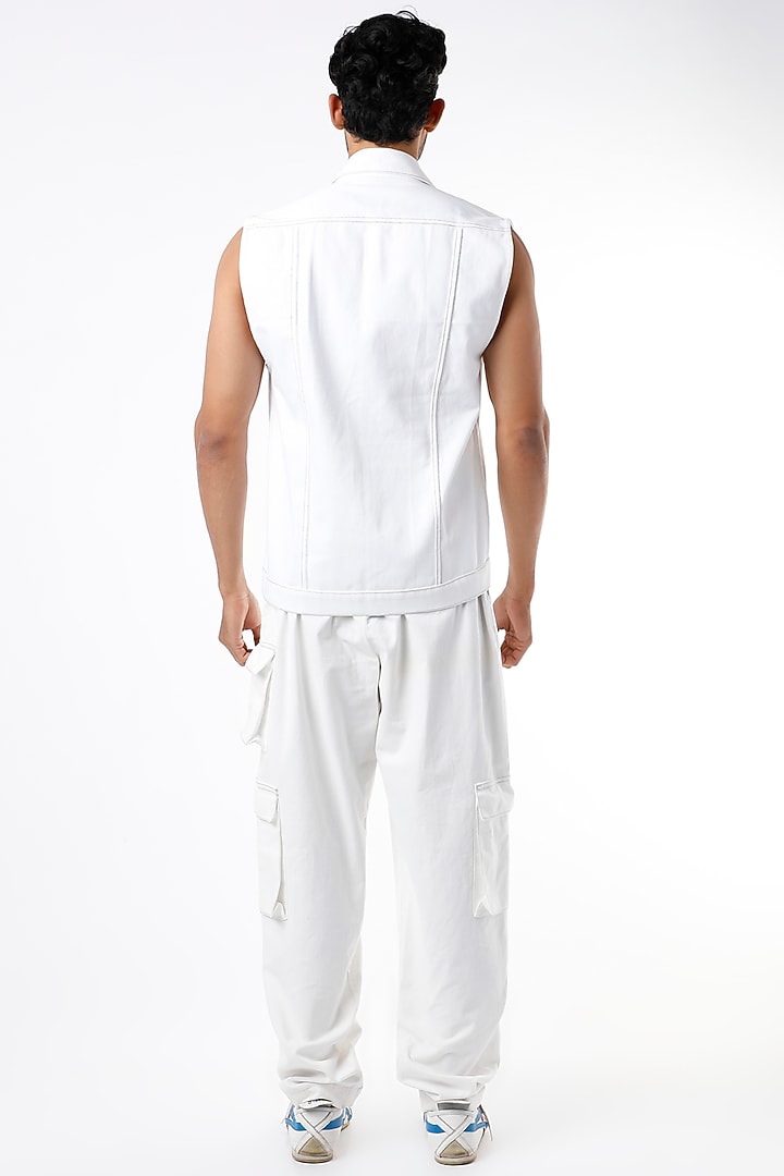 White Soft Denim Cargo Pants by The Circus by Sana Shah Bhattad Men at Pernia's Pop Up Shop