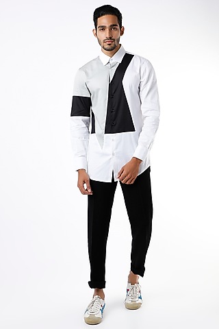 White Color Blocked Shirt by The Circus by Sana Shah Bhattad Men