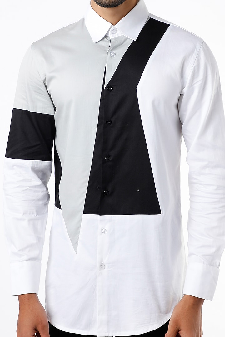 White Color Blocked Party Wear Shirt by The Circus by Sana Shah Bhattad Men at Pernia's Pop Up Shop