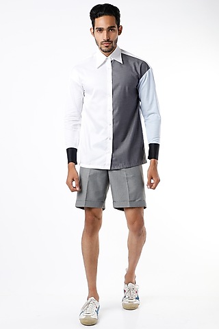 White Shirt With Color Blocking by The Circus by Sana Shah Bhattad Men