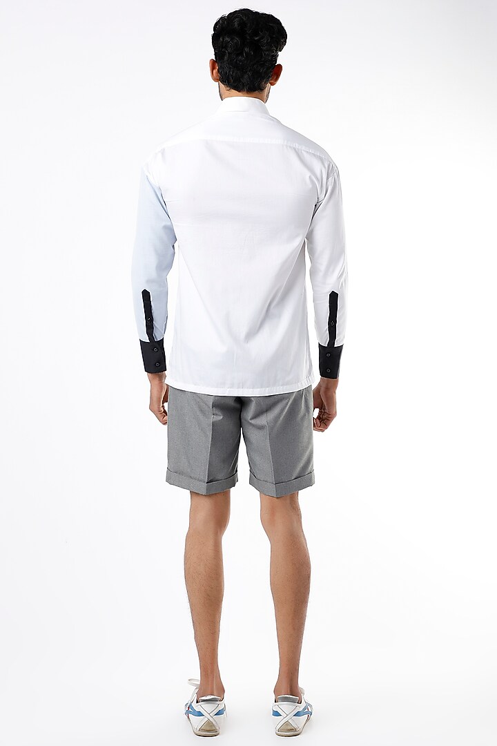 White Party Wear Shirt With Color Blocking by The Circus by Sana Shah Bhattad Men at Pernia's Pop Up Shop