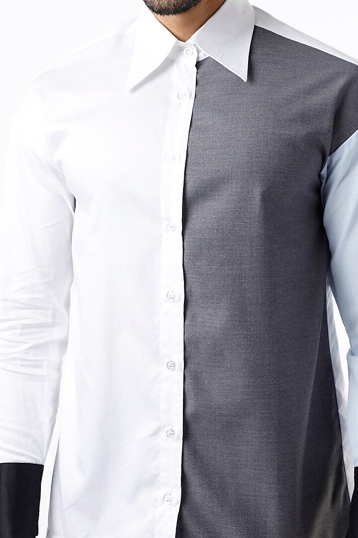 White Party Wear Shirt With Color Blocking by The Circus by Sana Shah Bhattad Men at Pernia's Pop Up Shop