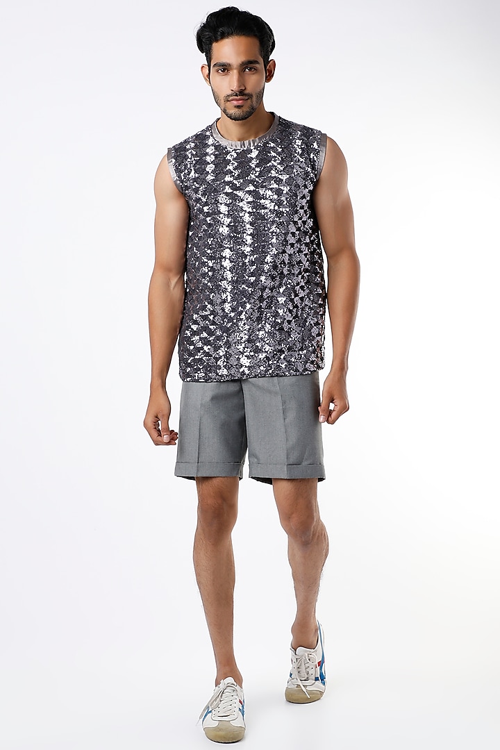 Grey Sequins Vest by The Circus by Sana Shah Bhattad Men