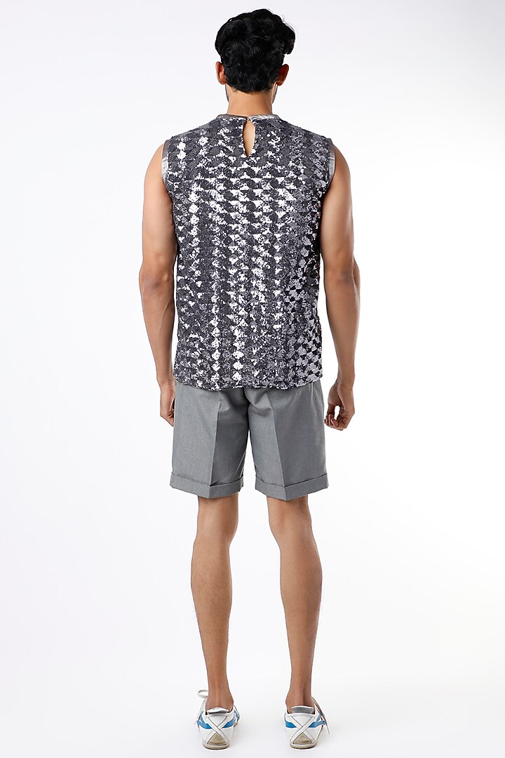 Grey Sequins Vest by The Circus by Sana Shah Bhattad Men at Pernia's Pop Up Shop