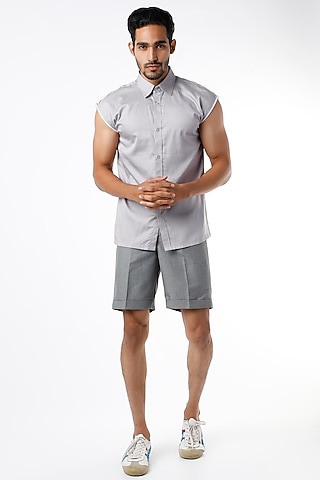 Grey Egyptian Cotton Shirt by The Circus by Sana Shah Bhattad Men