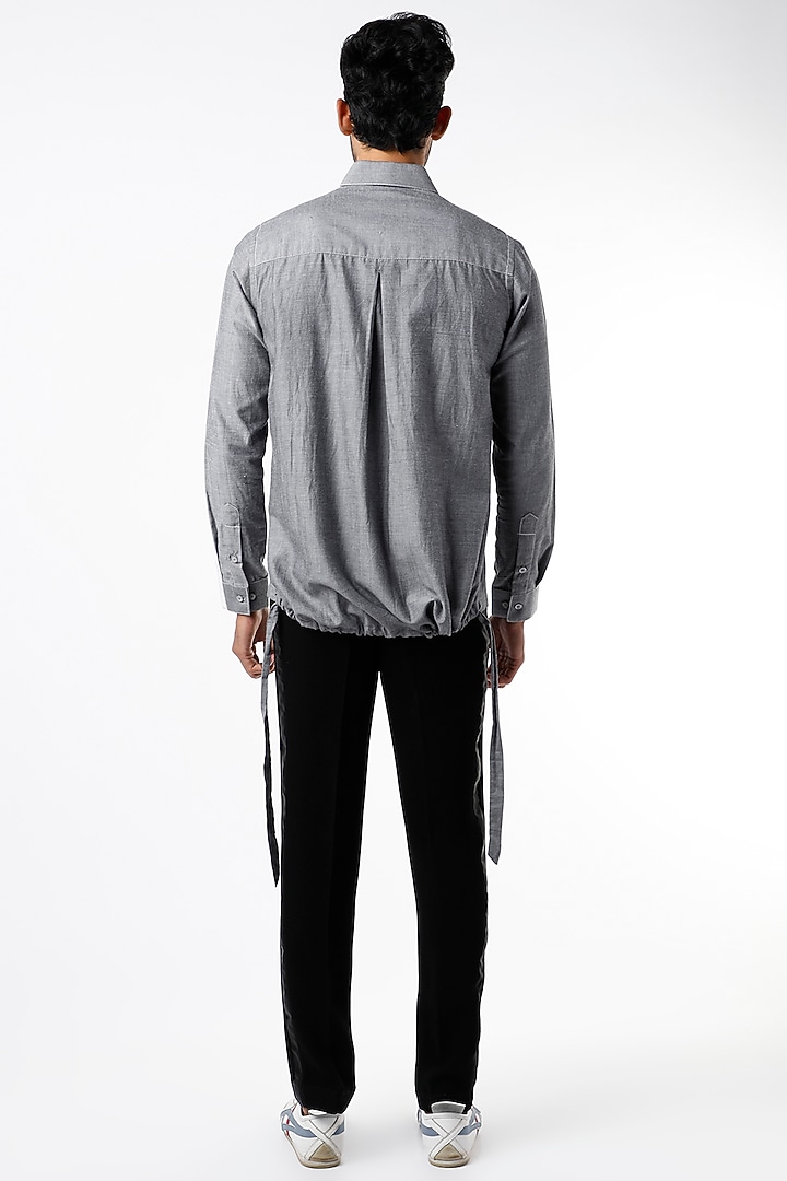 Grey Soft Denim Party Wear Shirt by The Circus by Sana Shah Bhattad Men at Pernia's Pop Up Shop