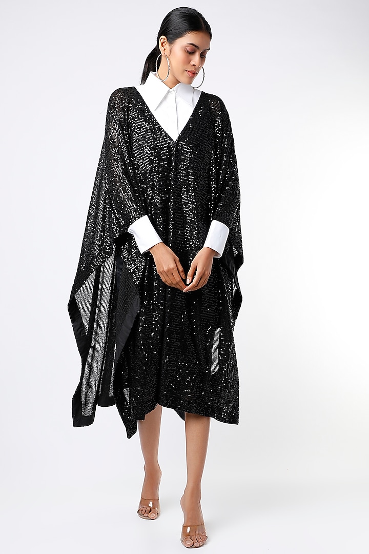 Black Shirt Kaftan With Sequins Work by The Circus by Sana Shah Bhattad