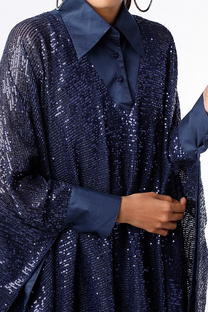 Cobalt Blue Shirt Kaftan With Sequins Work by The Circus by Sana Shah Bhattad at Pernia's Pop Up Shop