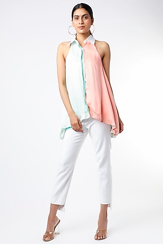 Peach & Mint Green Color Blocked Top by The Circus by Sana Shah Bhattad