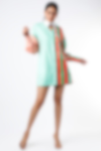 Mint Green Color Blocked Mini Dress by The Circus by Sana Shah Bhattad