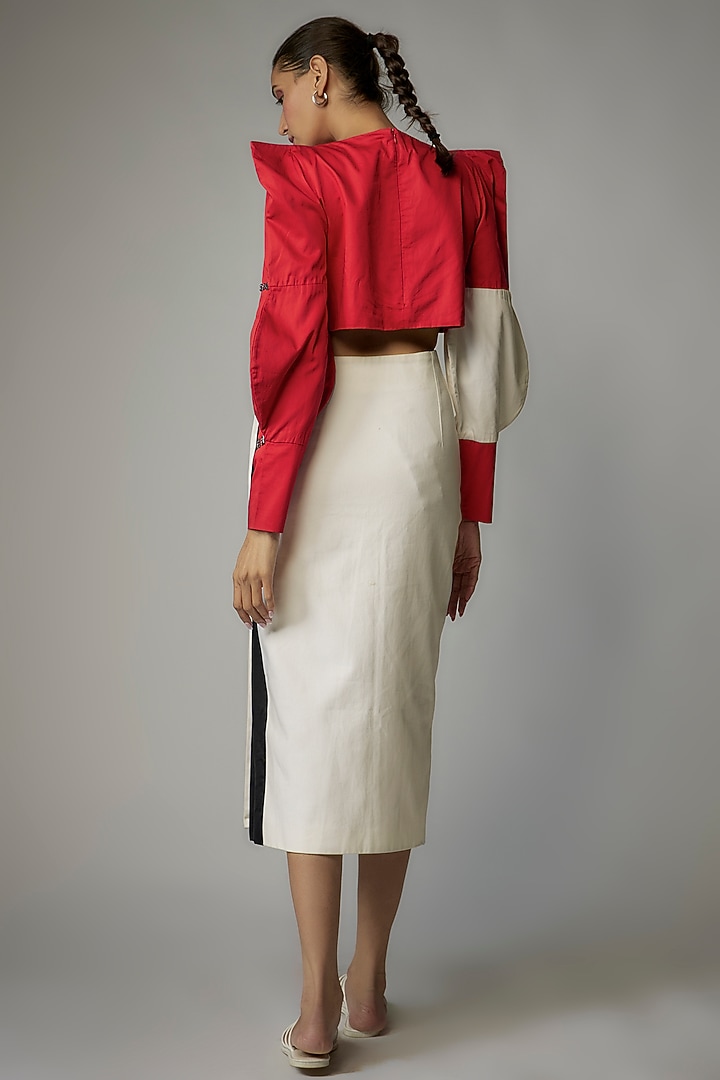 White Egyptian Cotton Asymmetric Pencil Skirt Set by The Circus by Sana Shah Bhattad at Pernia's Pop Up Shop