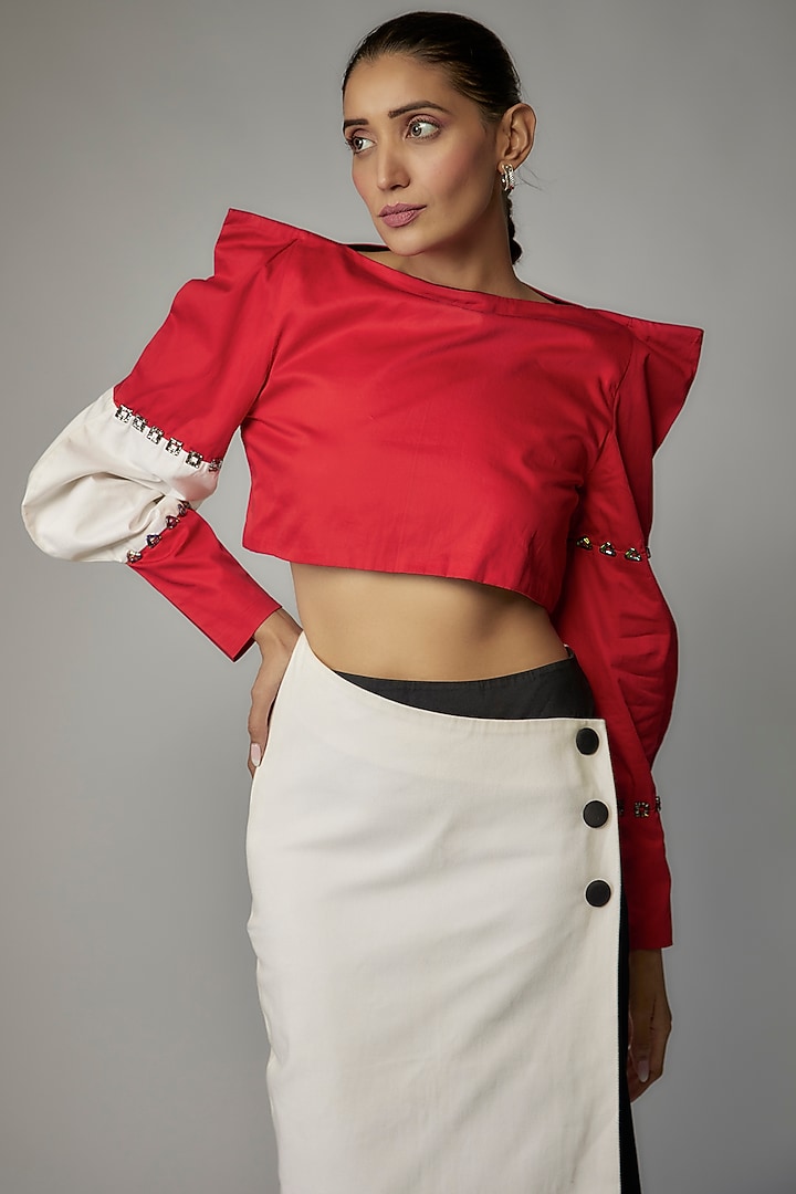 White Egyptian Cotton Asymmetric Pencil Skirt Set by The Circus by Sana Shah Bhattad at Pernia's Pop Up Shop