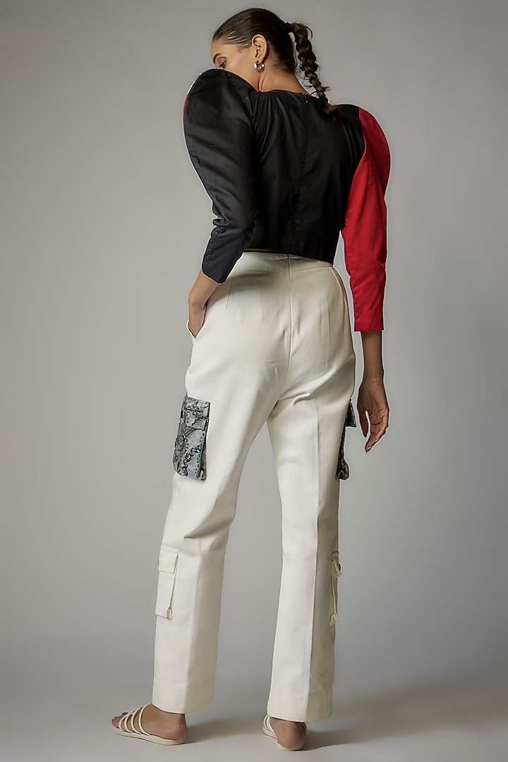 White Soft Denim Cargo Pant Set by The Circus by Sana Shah Bhattad at Pernia's Pop Up Shop