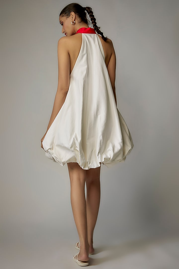 White Soft Denim Flared Balloon Vacation Dress by The Circus by Sana Shah Bhattad at Pernia's Pop Up Shop