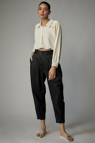 White Dual Georgette Crop Top by The Circus by Sana Shah Bhattad