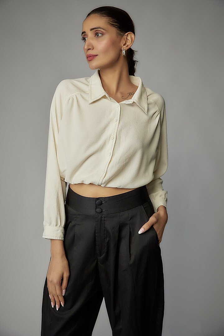 White Dual Georgette Crop Top by The Circus by Sana Shah Bhattad at Pernia's Pop Up Shop
