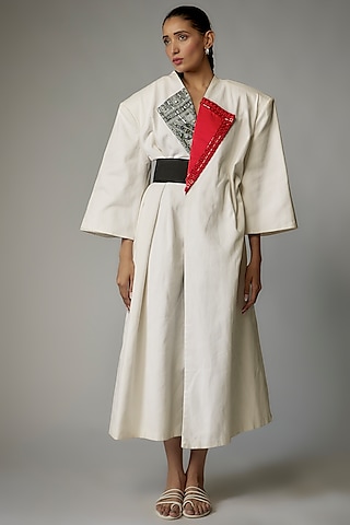 White Soft Denim Oversized Jacket by The Circus by Sana Shah Bhattad