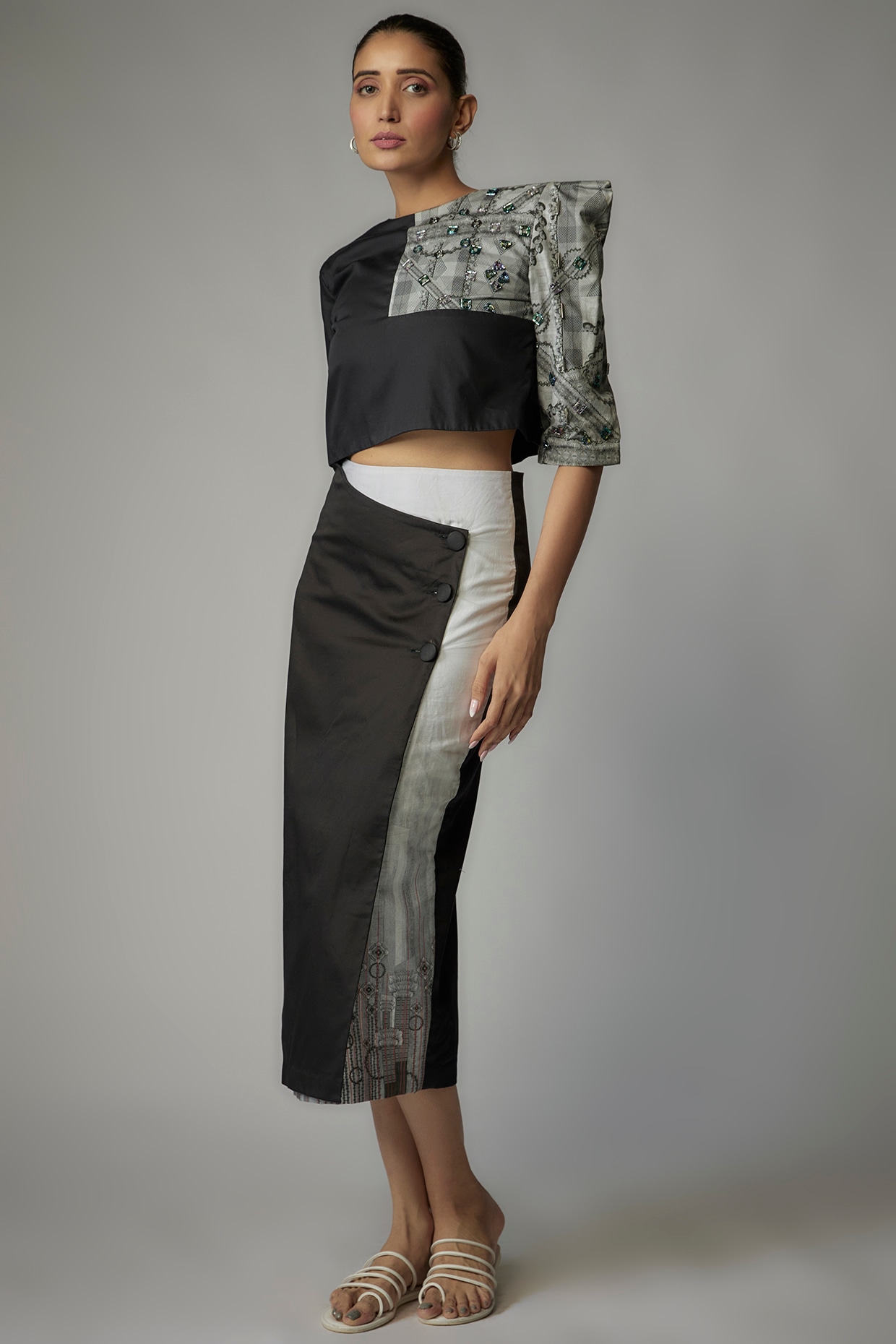 Dark grey shop cotton pencil skirt