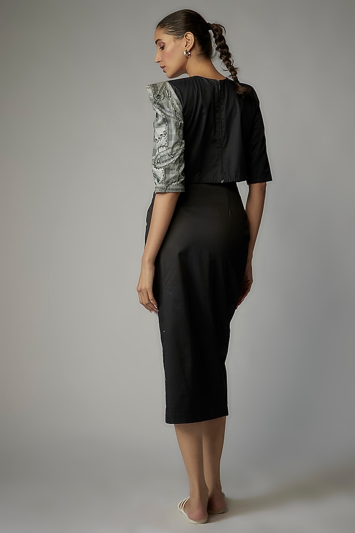 Black & Grey Egyptian Cotton Asymmetric Pencil Skirt Set by The Circus by Sana Shah Bhattad at Pernia's Pop Up Shop