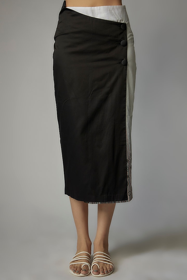 Black & Grey Egyptian Cotton Asymmetric Pencil Skirt Set by The Circus by Sana Shah Bhattad at Pernia's Pop Up Shop