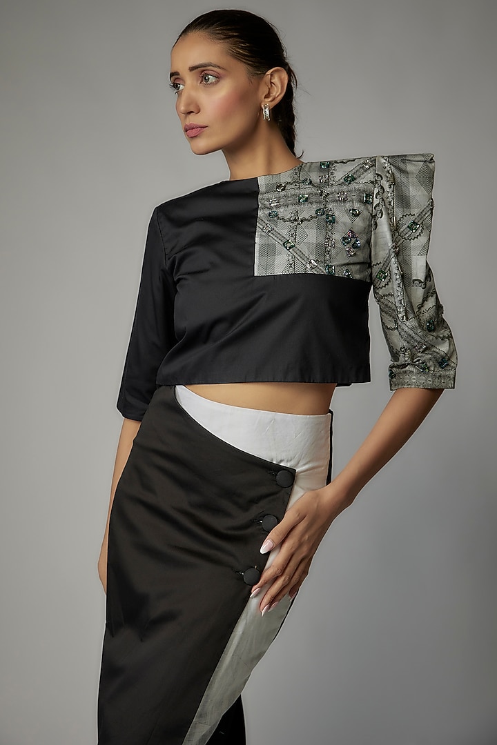 Black & Grey Egyptian Cotton Asymmetric Pencil Skirt Set by The Circus by Sana Shah Bhattad at Pernia's Pop Up Shop