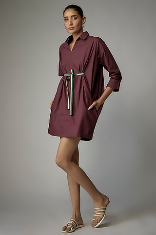Wine Egyptian Cotton Shirt Dress by The Circus by Sana Shah Bhattad