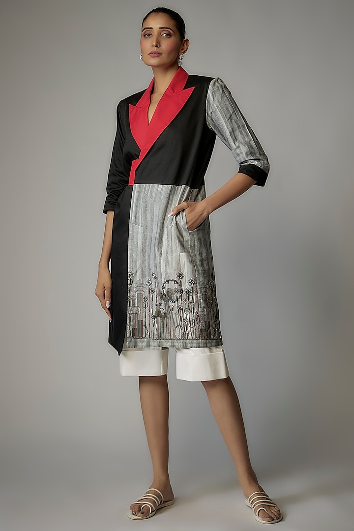 Multi- Colored Egyptian Cotton Printed & Embellished Jacket Set by The Circus by Sana Shah Bhattad