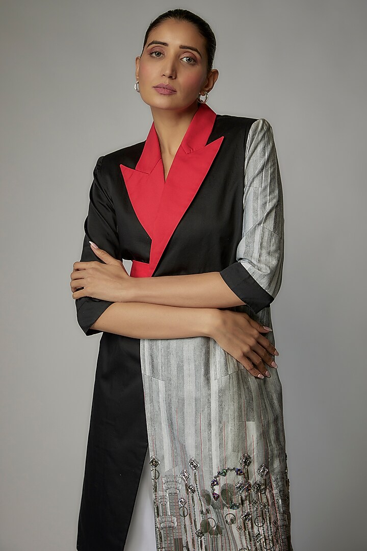 Multi- Colored Egyptian Cotton Printed & Embellished Jacket Set by The Circus by Sana Shah Bhattad at Pernia's Pop Up Shop
