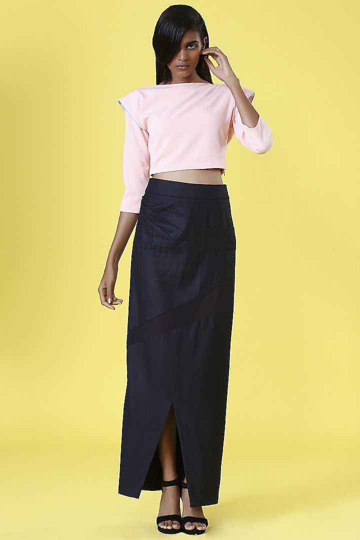Powder Pink & Ink Blue Skirt Set by The Circus by Sana Shah Bhattad