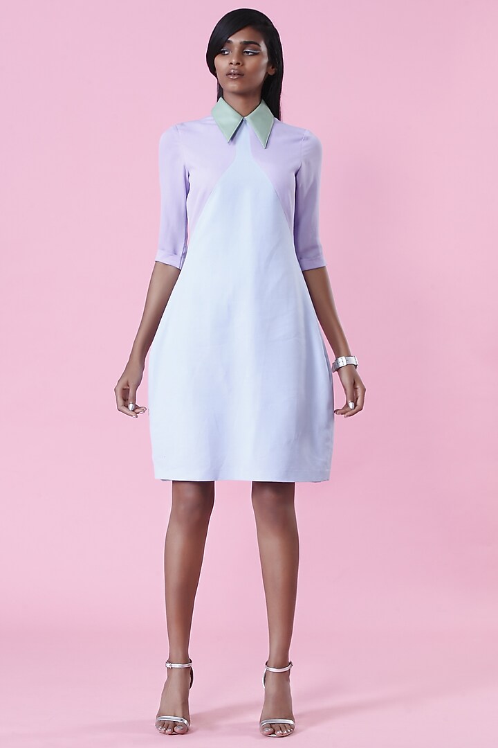 Powder Blue & Lavender Midi Summer Dress by The Circus by Sana Shah Bhattad at Pernia's Pop Up Shop