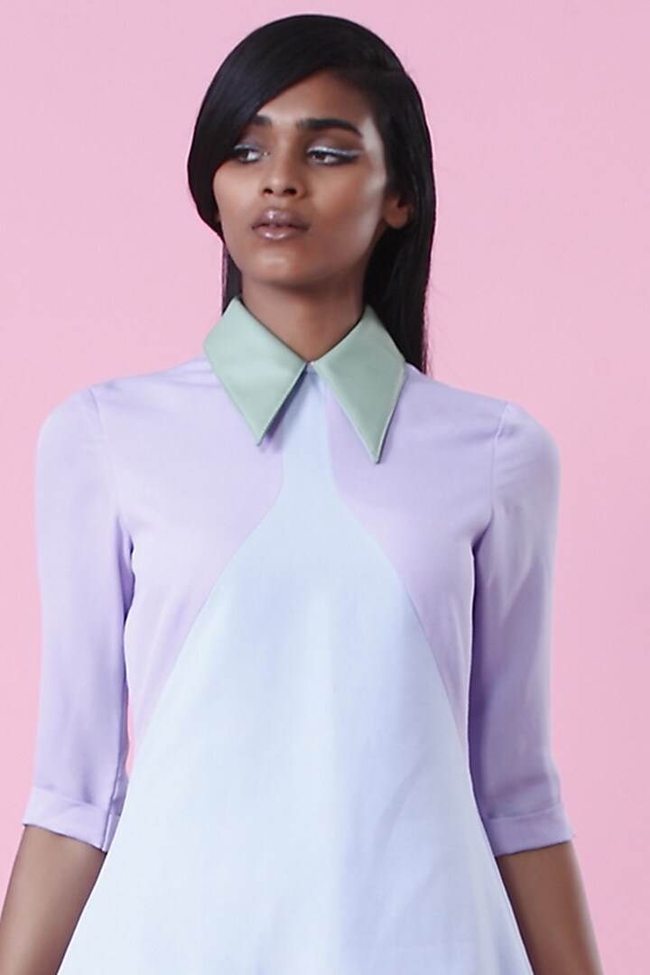 Powder Blue & Lavender Midi Summer Dress by The Circus by Sana Shah Bhattad at Pernia's Pop Up Shop