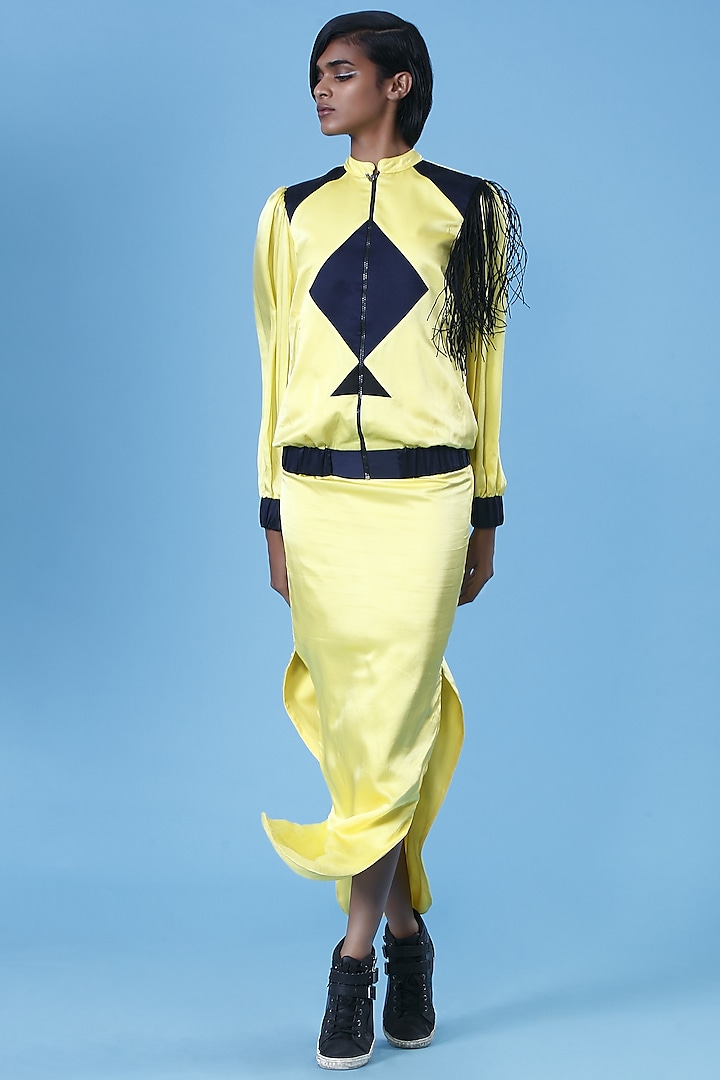 Yellow Cotton Satin Co-Ord Set by The Circus by Sana Shah Bhattad
