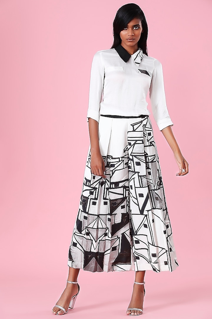 White & Black Printed Pant Set by The Circus by Sana Shah Bhattad