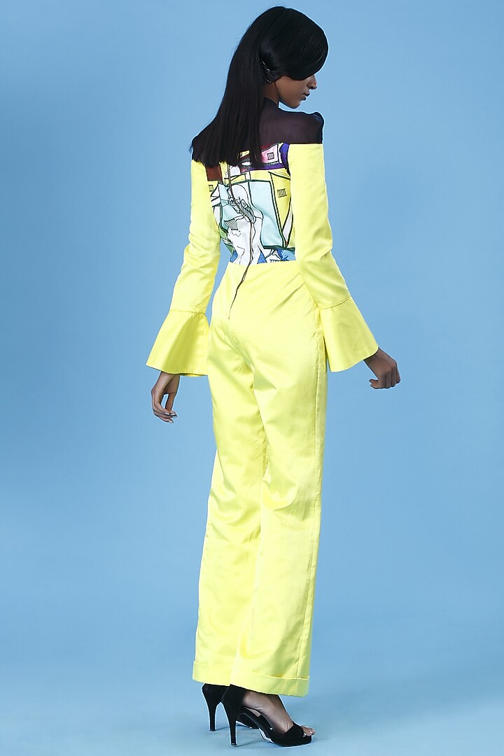 Lime Yellow Sheer Jumpsuit by The Circus by Sana Shah Bhattad at Pernia's Pop Up Shop