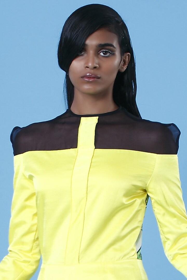 Lime Yellow Sheer Jumpsuit by The Circus by Sana Shah Bhattad at Pernia's Pop Up Shop